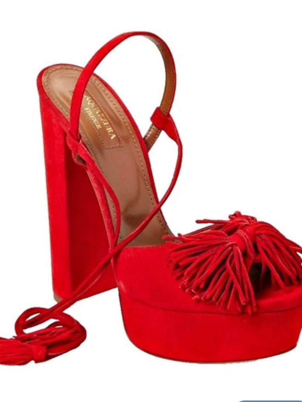Aquazzura Red Suede Tassel Platform Block Heel Sandals